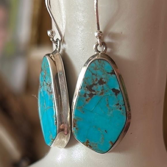 Turquoise Silver Drop Earrings - Picture 2 of 6
